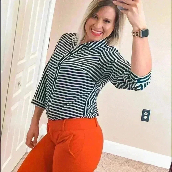 The Limited Blue, White Striped Button Up Blouse Size Small - Picture 1 of 7